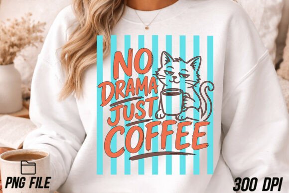 Cat & Coffee Funny Hand-Drawn PNG: Your Go-To Design Asset