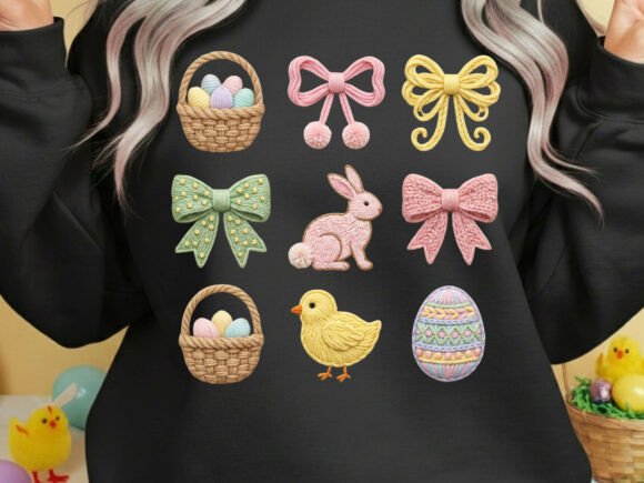 Cute Easter Bunny Grid & Pastel Eggs PNG for Shirts
