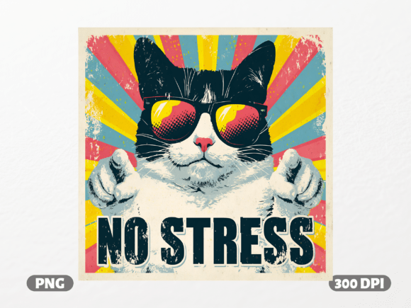 Embrace a Retro Vibe with the No Stress Retro Cat PNG