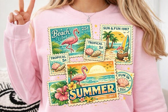 Vintage Summer Beach Stamps PNG: Your Coastal Design Toolkit